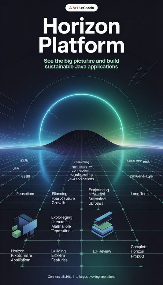 Promotional graphic for Horizon Platform with futuristic design elements on a dark background